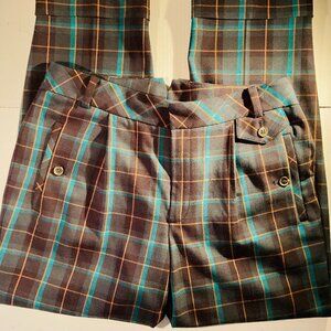 High Waisted Tartan Plaid Wide Leg Pleated Pants Size 6